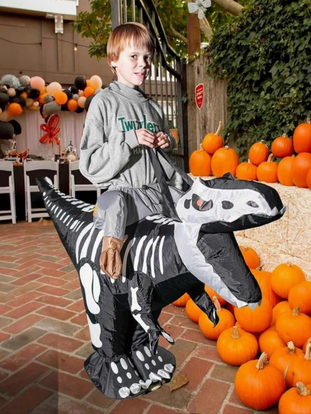 Kids Inflatable Skeleton Dinosaur Costume - Black/White